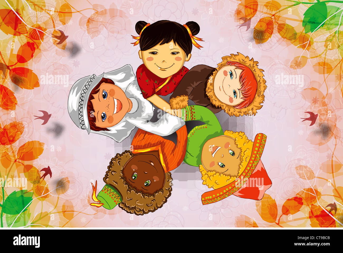 cute kids holding hands vector ilustration Stock Photo - Alamy