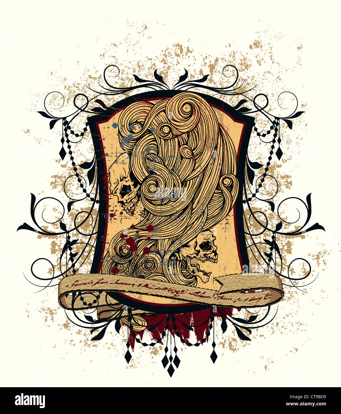 vintage emblem with skulls vector illustration Stock Photo - Alamy