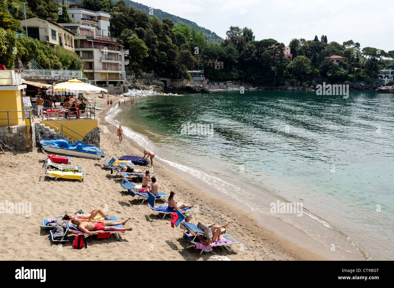 People sunbathing on the beach Lerici Tuscany Italy Stock Photo