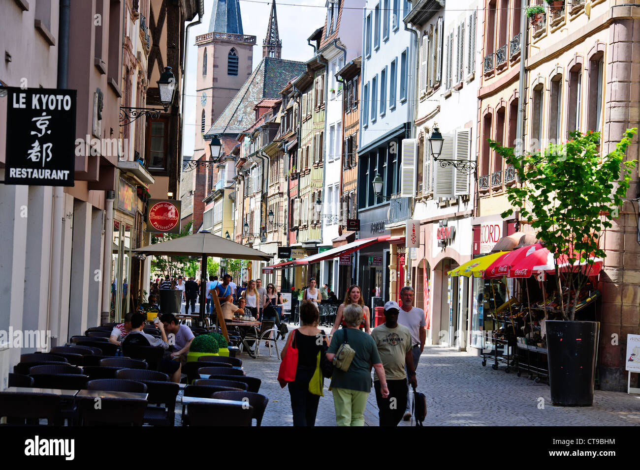 Restaurants,Cafes,Shops,Walking Streets,Old Town,Grande Rue,Strasbourg,France Stock Photo