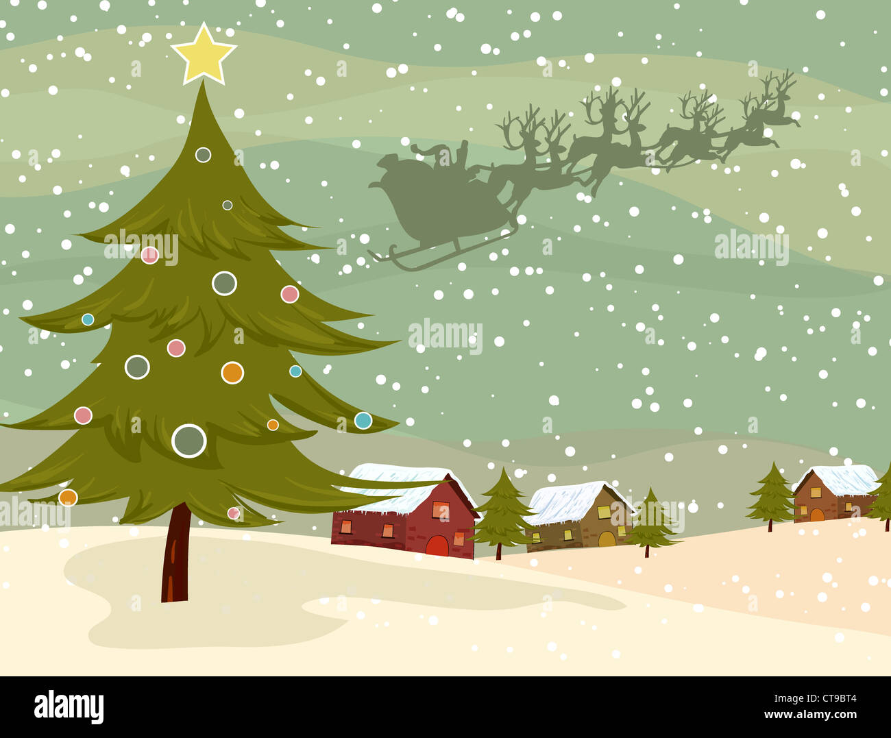 vector christmas background with trees Stock Photo - Alamy