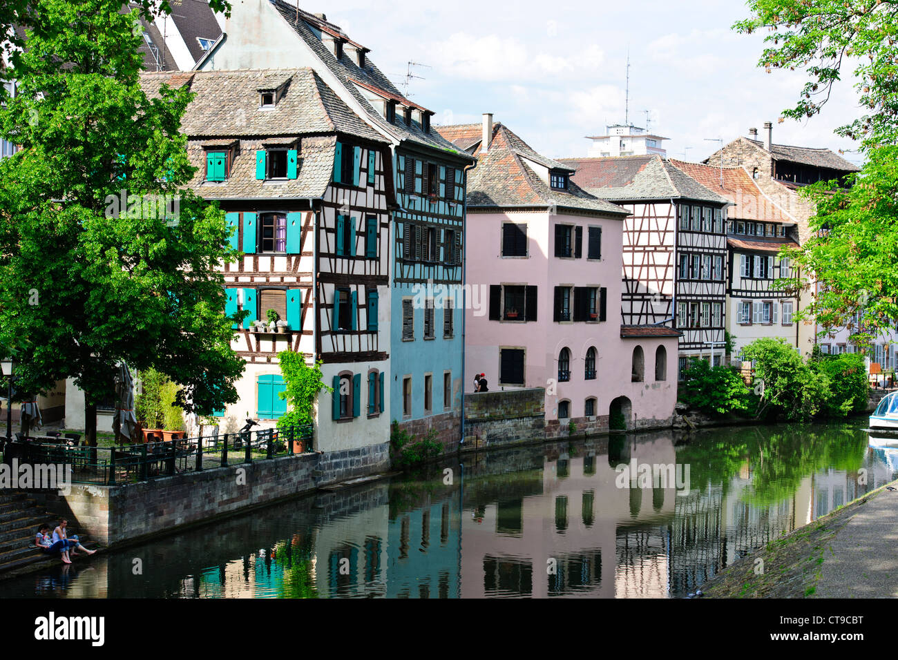 Many timbered and half-timbered houses in the area,some dating from medieval times,L'ILL River,Petit France,Strasbourg,France Stock Photo