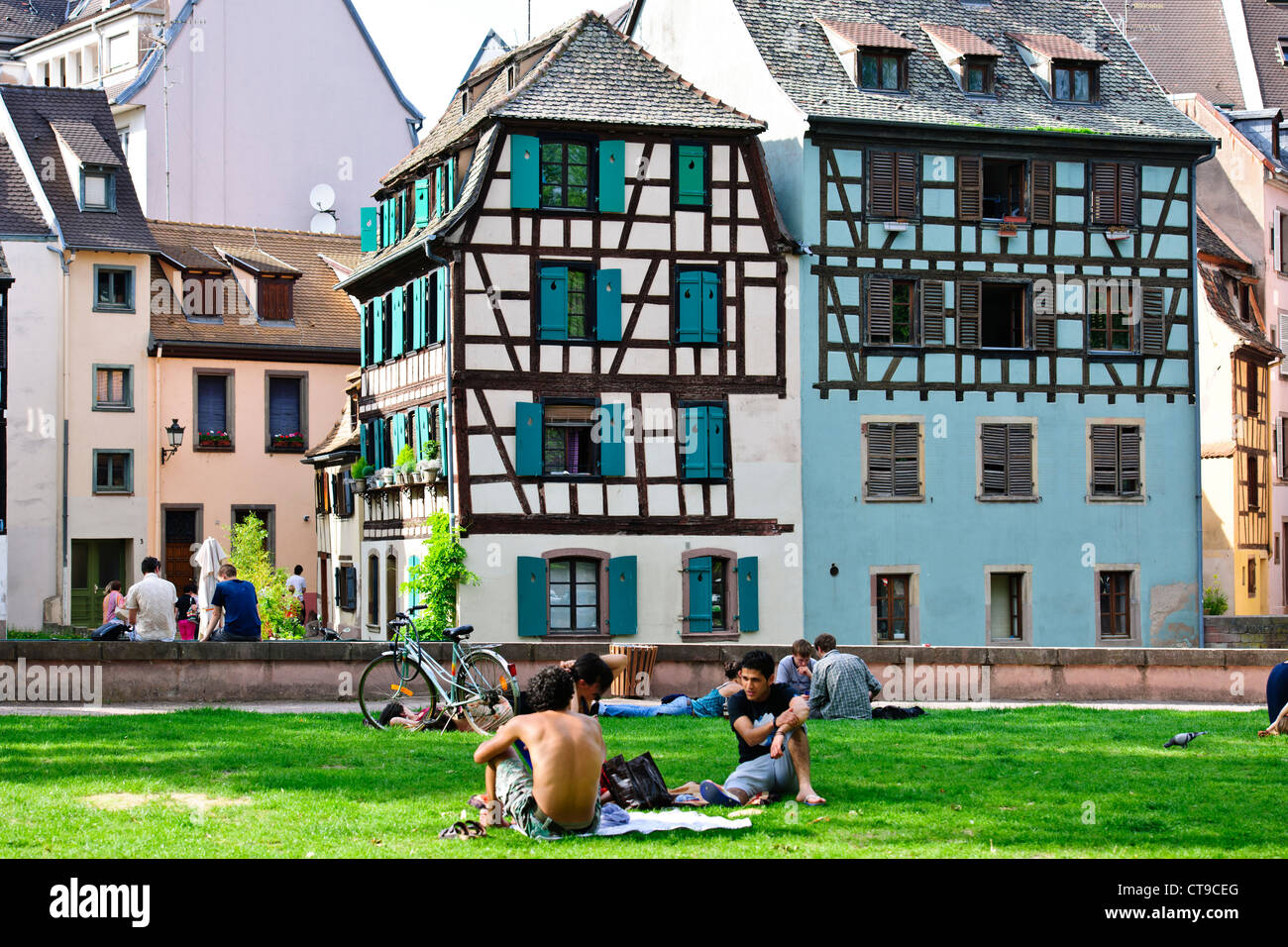 Many timbered and half-timbered houses in the area,some dating from mediaeval times,L'ILL River,Petit France,Strasbourg,France Stock Photo