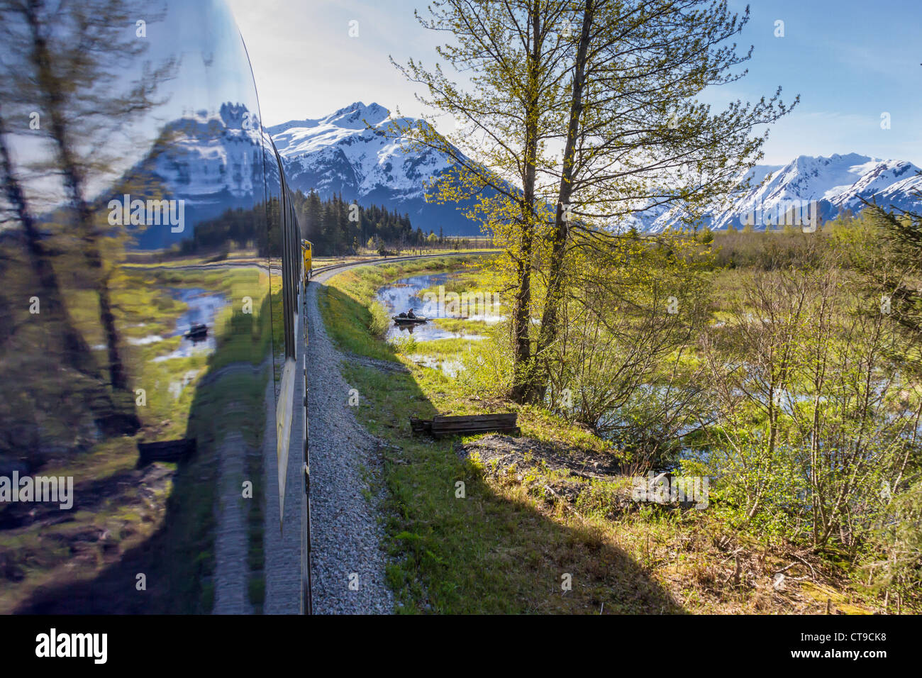 Alaska Railroad Coastal Classic Train going from Anchorage to Seward, Alaska. Stock Photo