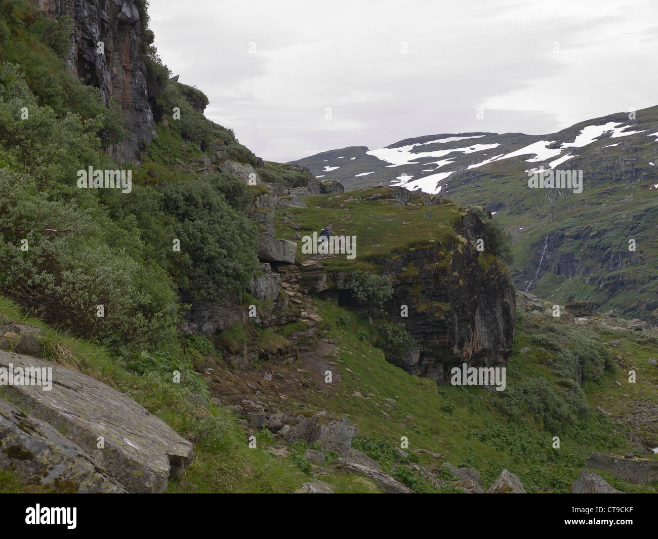 Rocky downhill path on the Aurlandsdalen hiking route in Norway Stock Photo