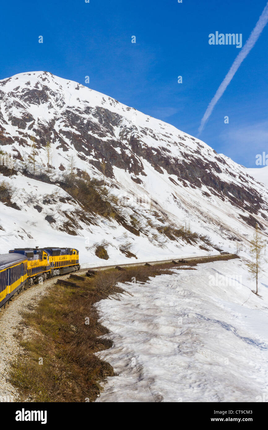 Alaska Railroad Coastal Classic Train going from Anchorage to Seward, Alaska. Stock Photo