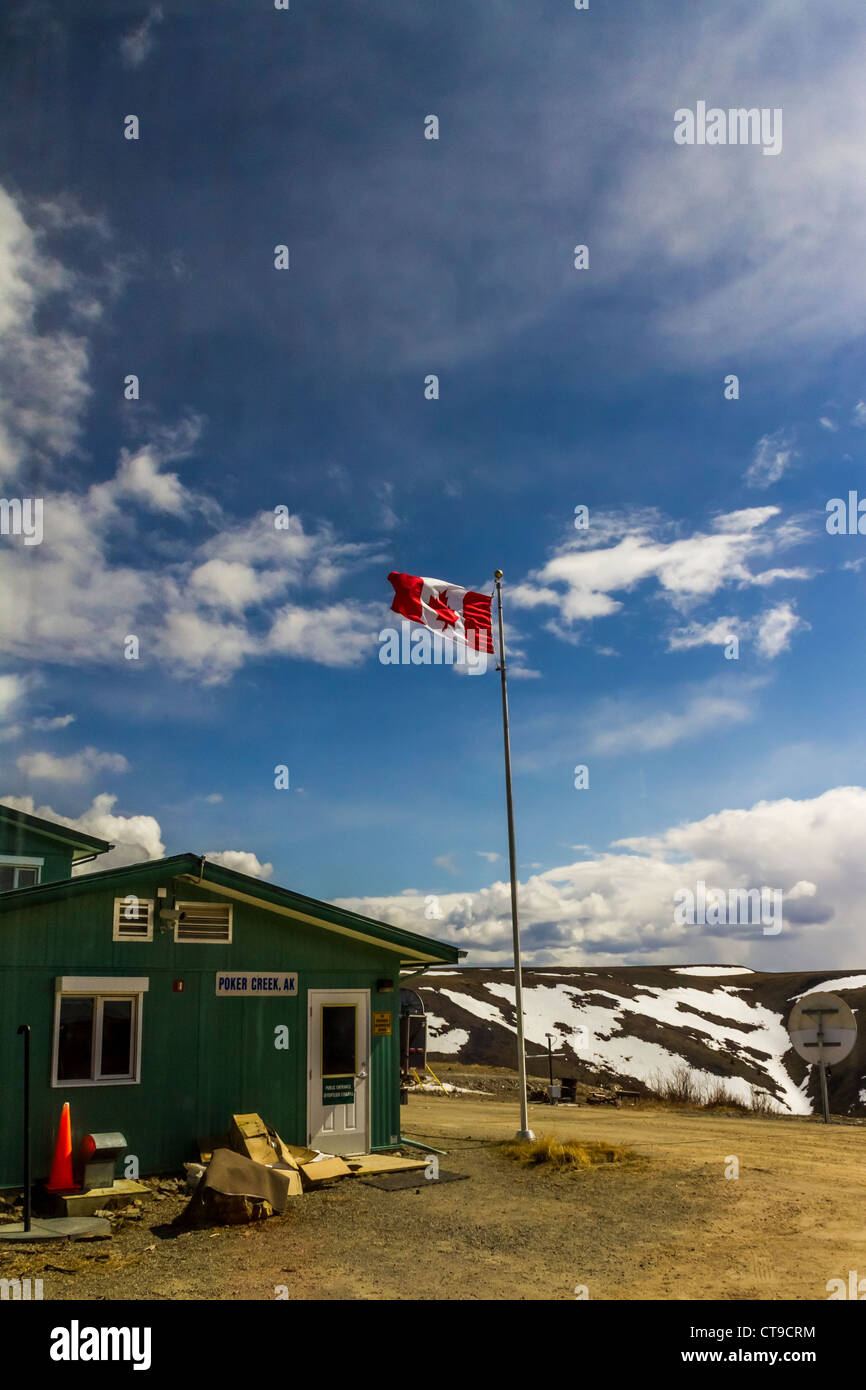 Poker Creek, Alaska, customs office (shared with Canadian Customs) at the United States and Yukon Territory, Canada border. Stock Photo