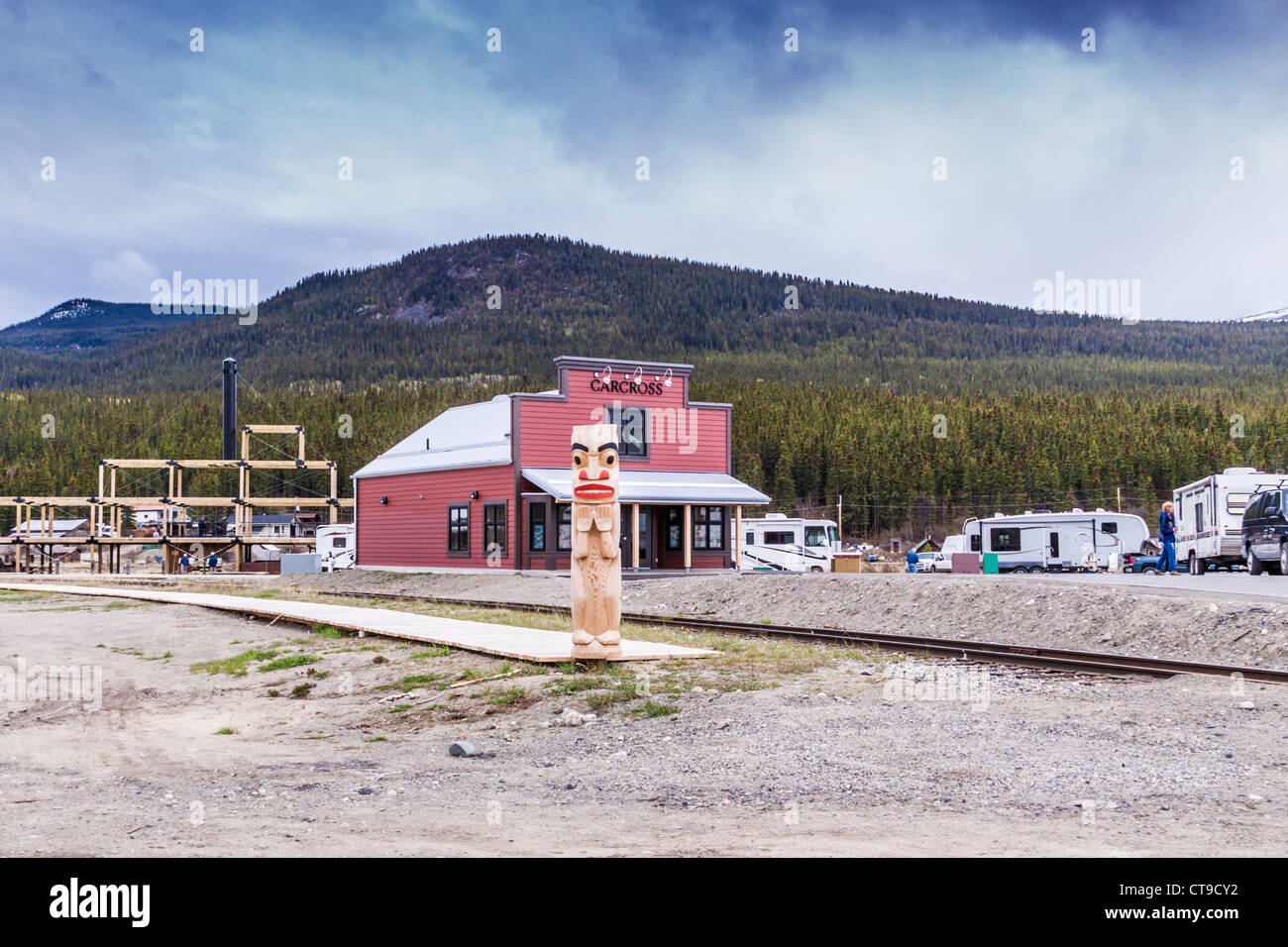 Carcross, Yukon Territory, Canada, a small community on the Klondike Highway and the White Pass and Yukon Route Railroad. Stock Photo