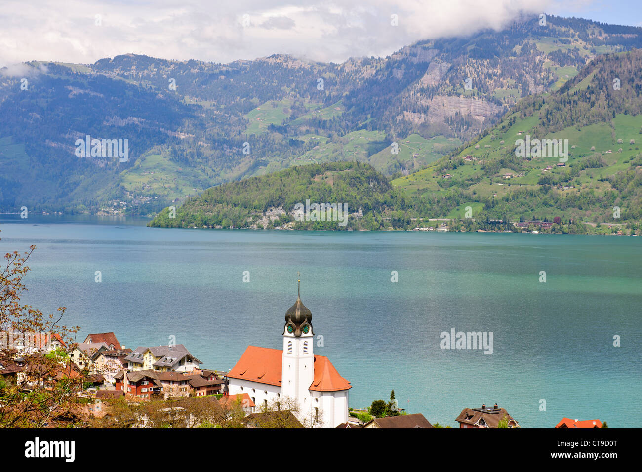 St. Heinrich Chapel,the longest cable car in central Switzerland,Beckenried,Lake Lucerne,Switzerland Stock Photo