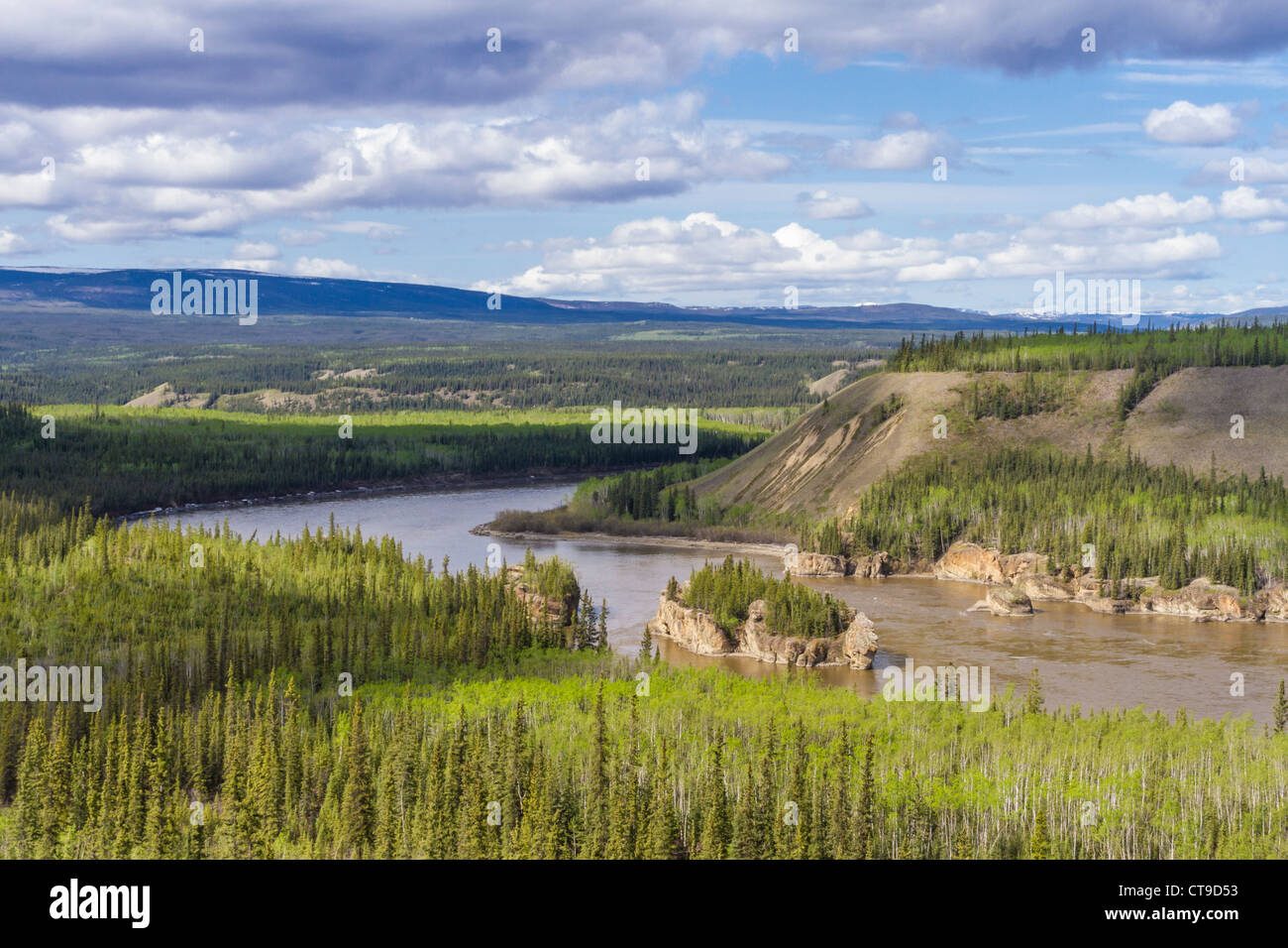 'Five Finger Rapids' on the Yukon River, Canada, a famous obstacle for Paddle boat steamers during the Klondike Gold Rush. Stock Photo