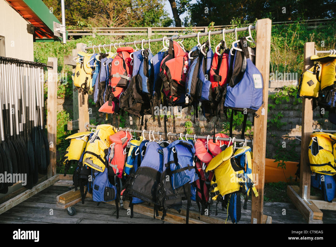 Multi colored life jackets Stock Photo Alamy