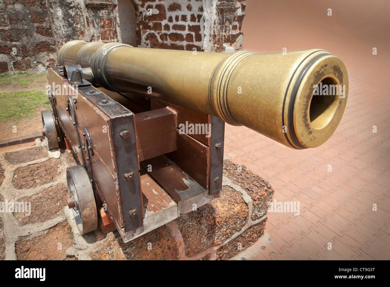 Fortress cannon, A Famosa, St Pauls Hill, Malacca, originally a settlement of seafarers (Orang Laut) Stock Photo