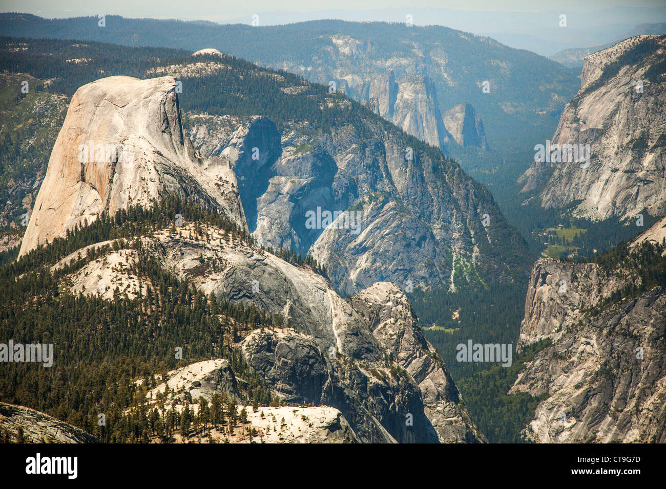 Half Dome and Yoesmite Valley view from Clouds Rest, Yosemite National Park Stock Photo