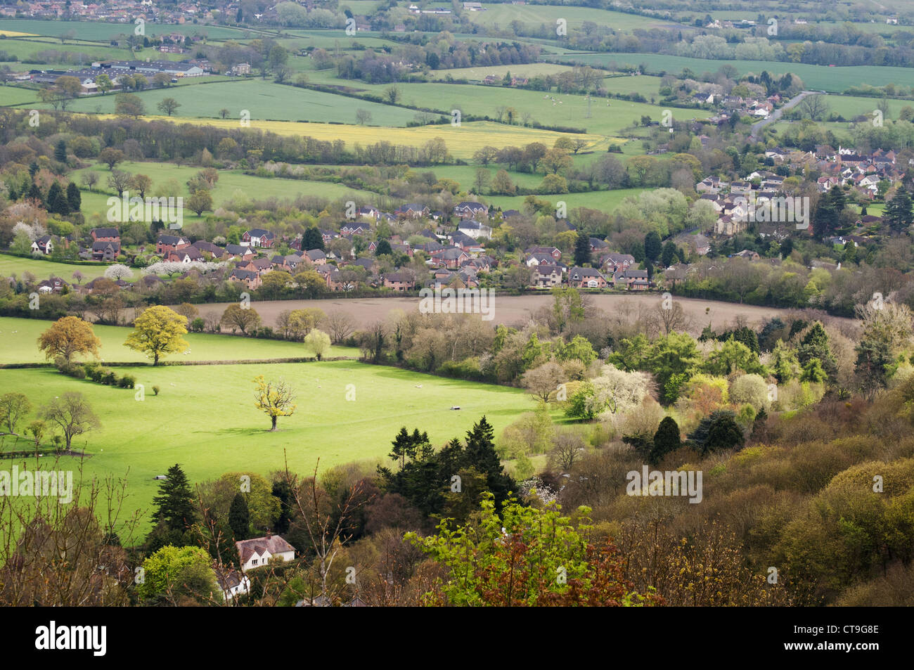 Countryside views looking west from the Malvern Hills in the English Midlands Stock Photo