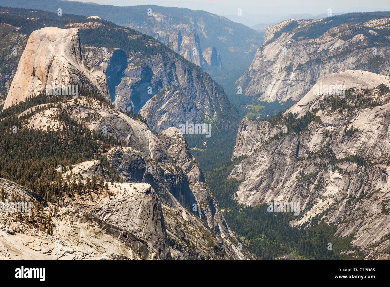 Half Dome and Yoesmite Valley view from Clouds Rest, Yosemite National Park Stock Photo