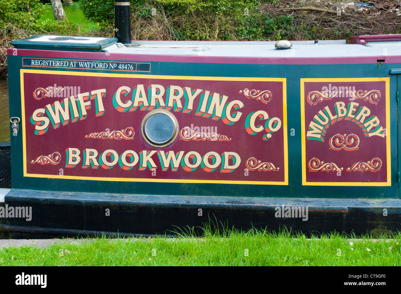 Detail of a traditionally-decorated narrowboat in the English Midlands Stock Photo
