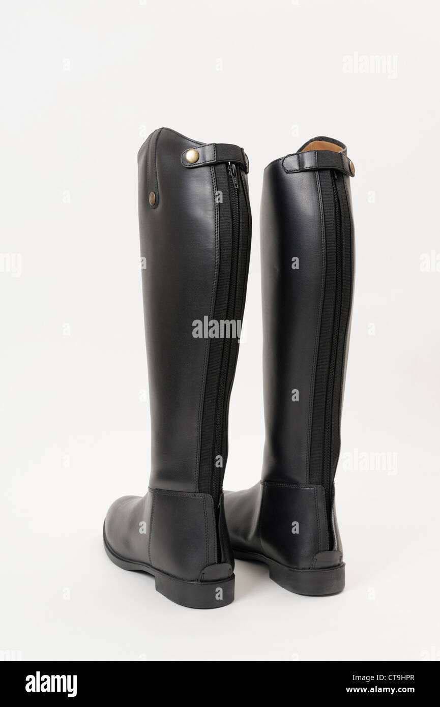 Leather riding boots with a zipper Stock Photo Alamy