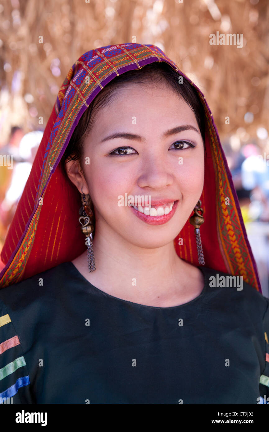 Filipina wearing Baroo at saya traditional dress at the Battle of Mactan reenactment, Lapu-Lapu City, Philippines Stock Photo