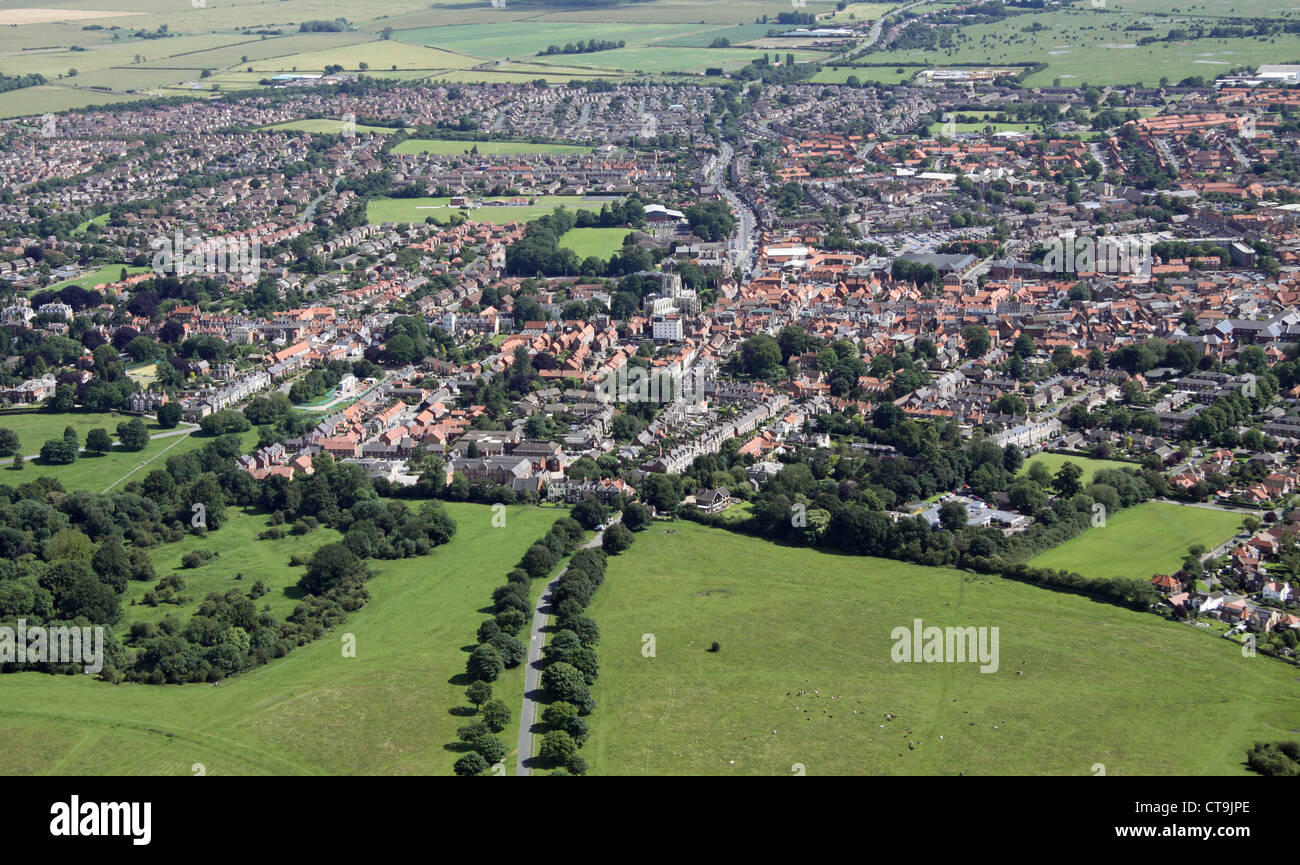 aerial view of Beverley town, East Yorkshire viewed from the south west up Westwood Road Stock Photo