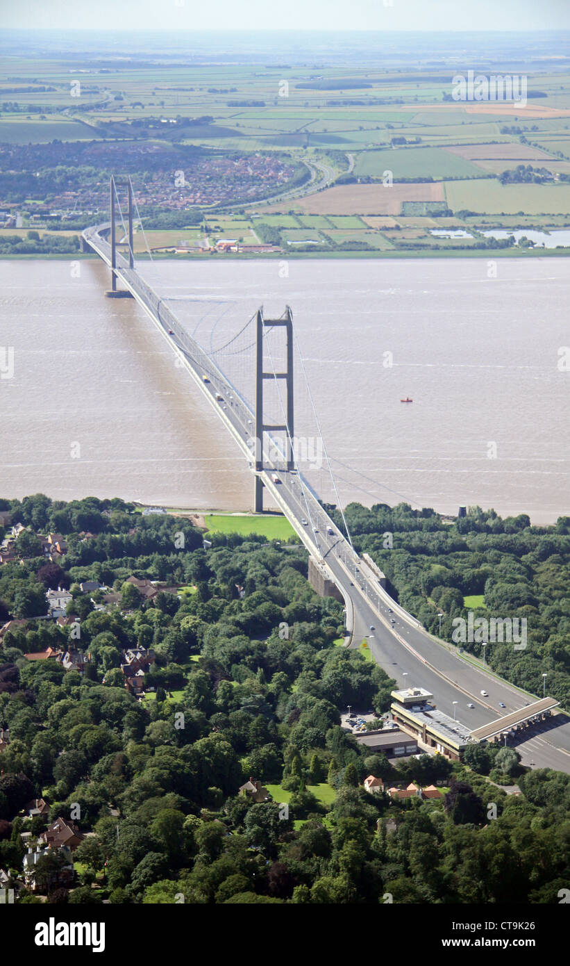 aerial view of the Humber Bridge from the north bank near Hull, East
