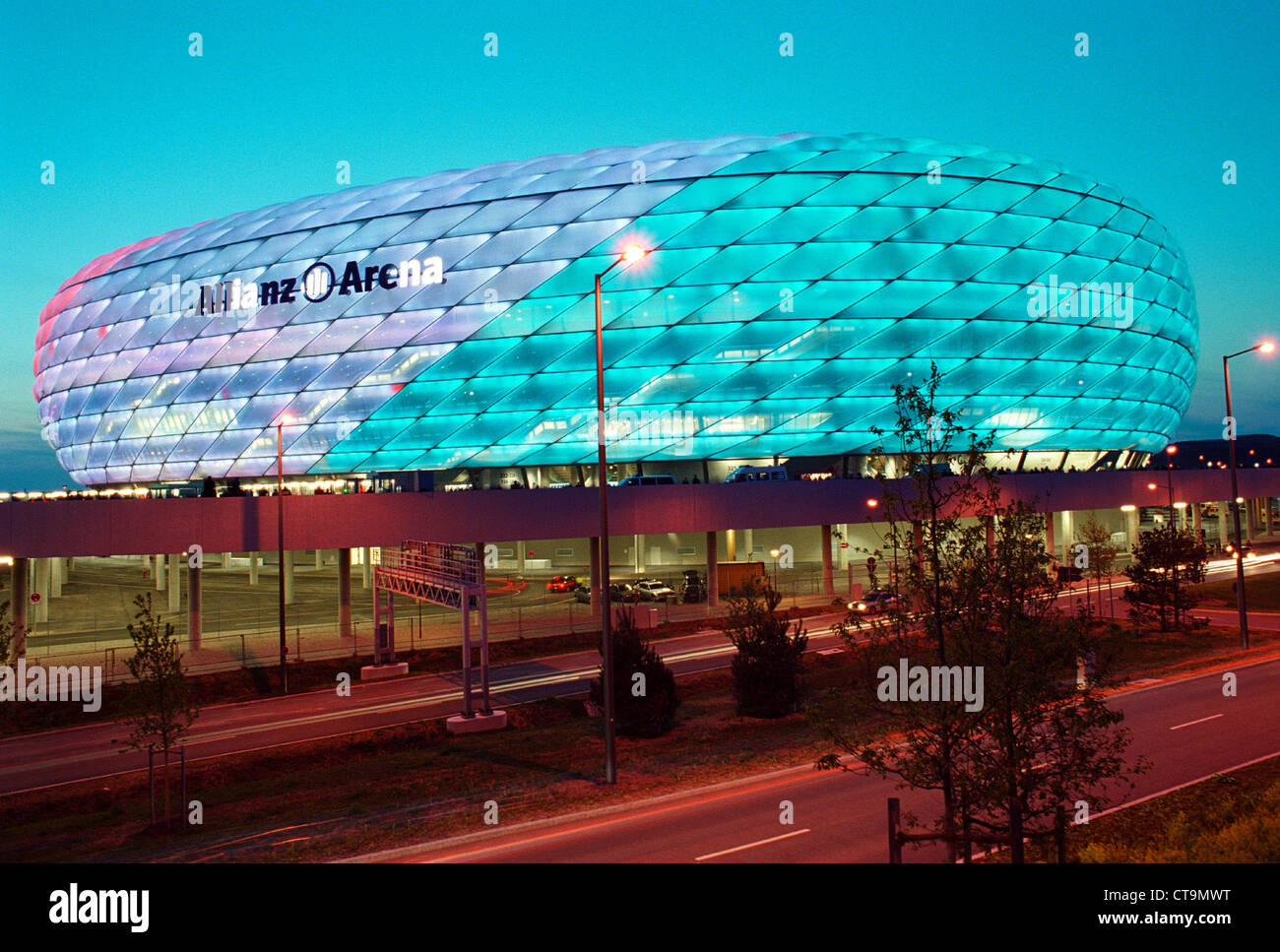 Multi Colored Arena Multicolored illuminated Allianz Arena at night Stock Photo - Alamy