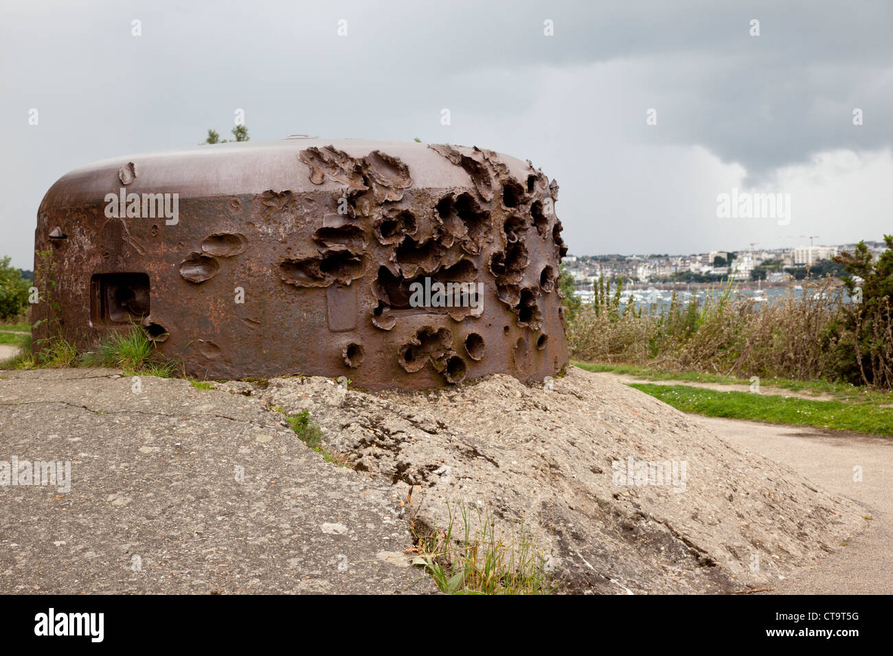 The gnarled remains of a German Gun Encasement, St Malo, Brittany, France Stock Photo
