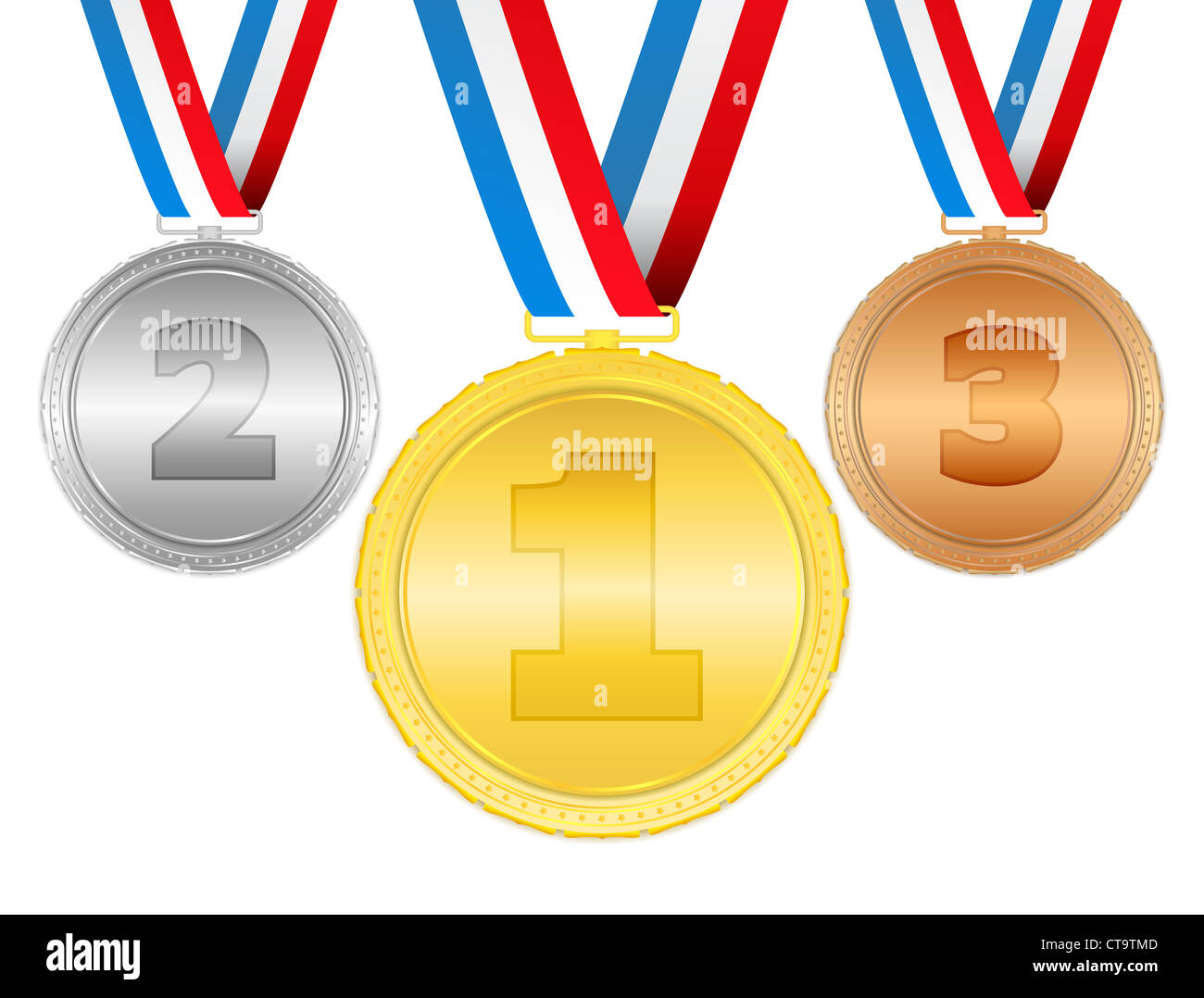 Golden, silver and bronze medals with ribbons Stock Photo Alamy
