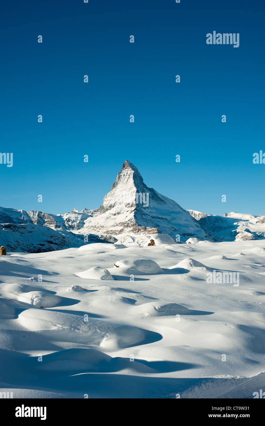 Matterhorn mountain peak in winter, view from Riffelberg, Zermatt, Switzerland Stock Photo