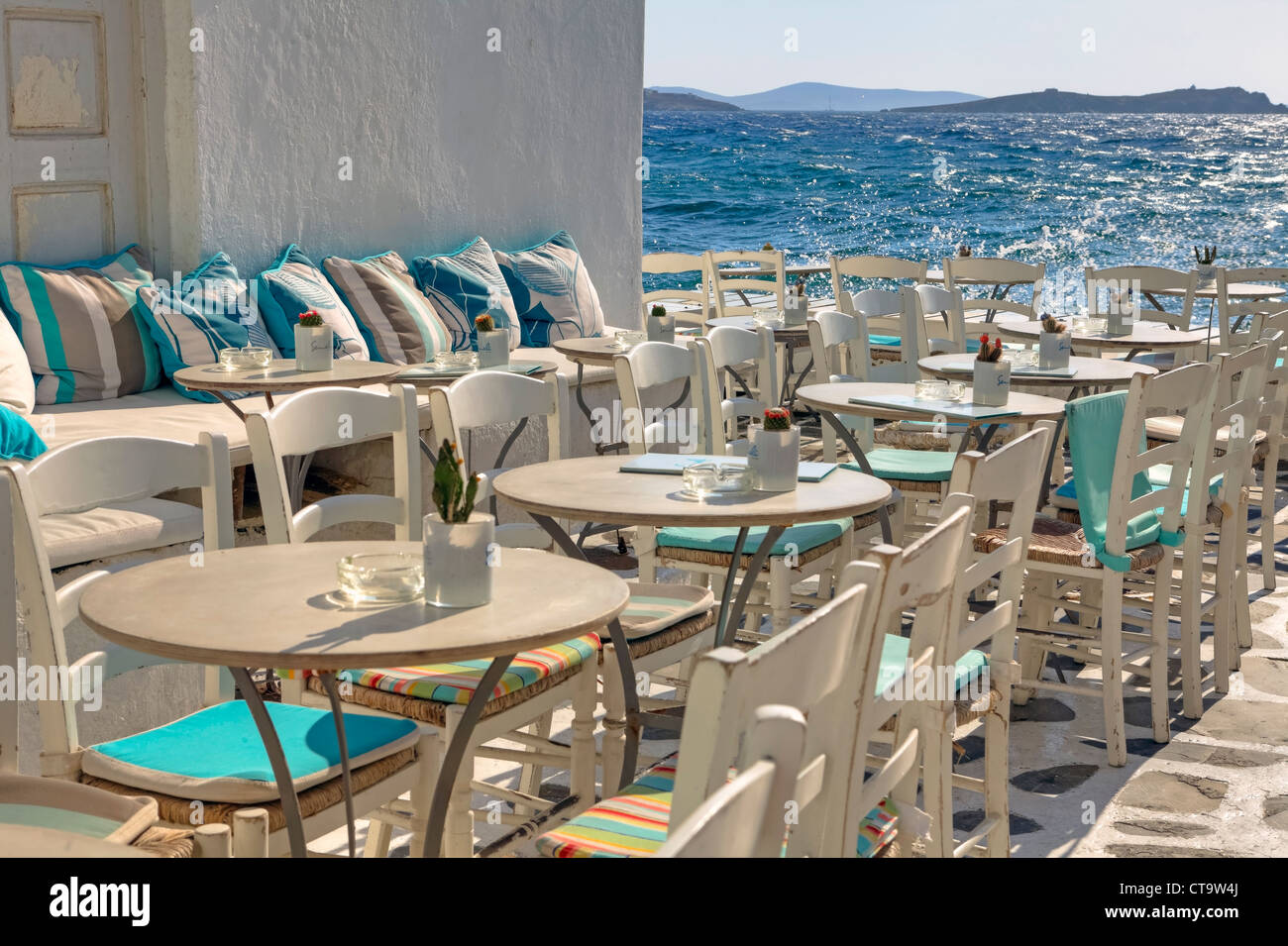 cozy waterside bars in Mykonos, Greece Stock Photo - Alamy