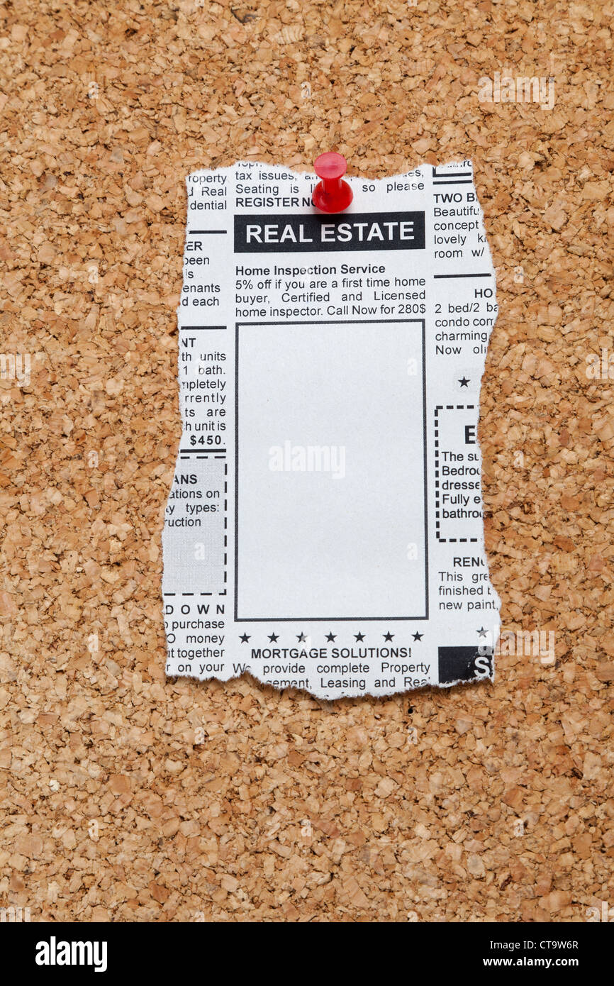 Fake Classified Ad, newspaper, Real Estate concept. Stock Photo