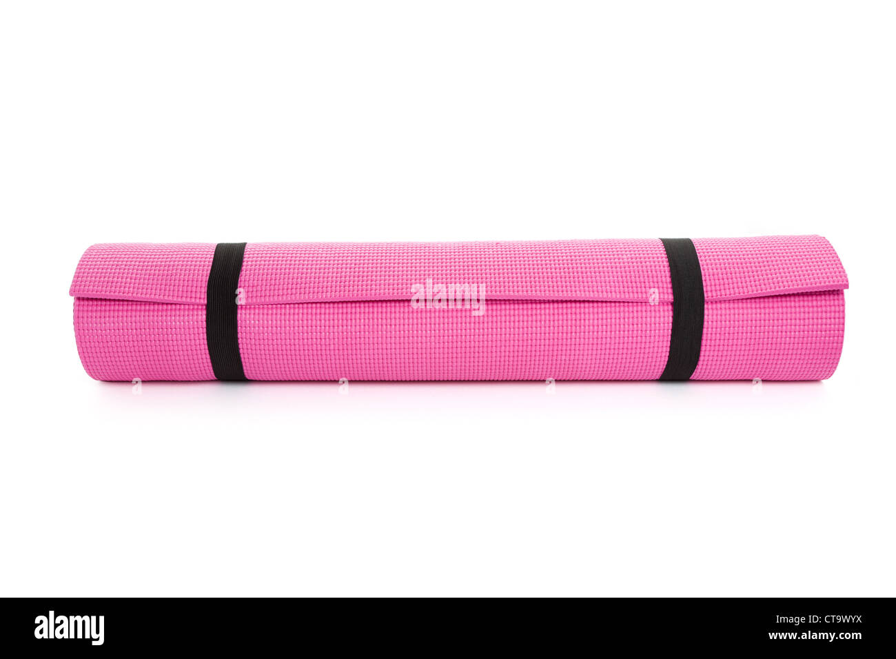 Pink Yoga Mat with White Background Stock Photo
