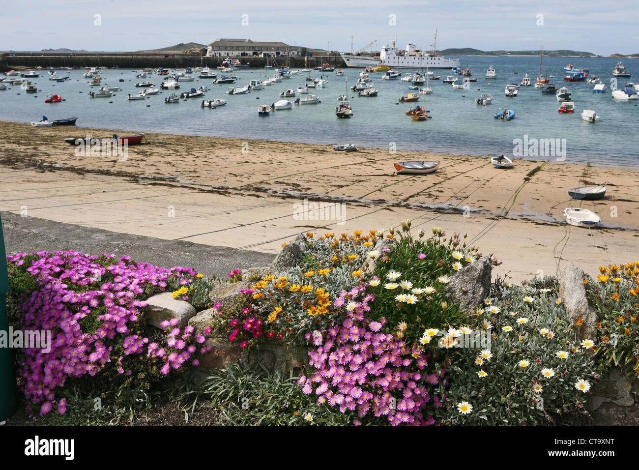 The Scillonian ferry in the harbour, Hugh Town St Mary’s Scilly Isles