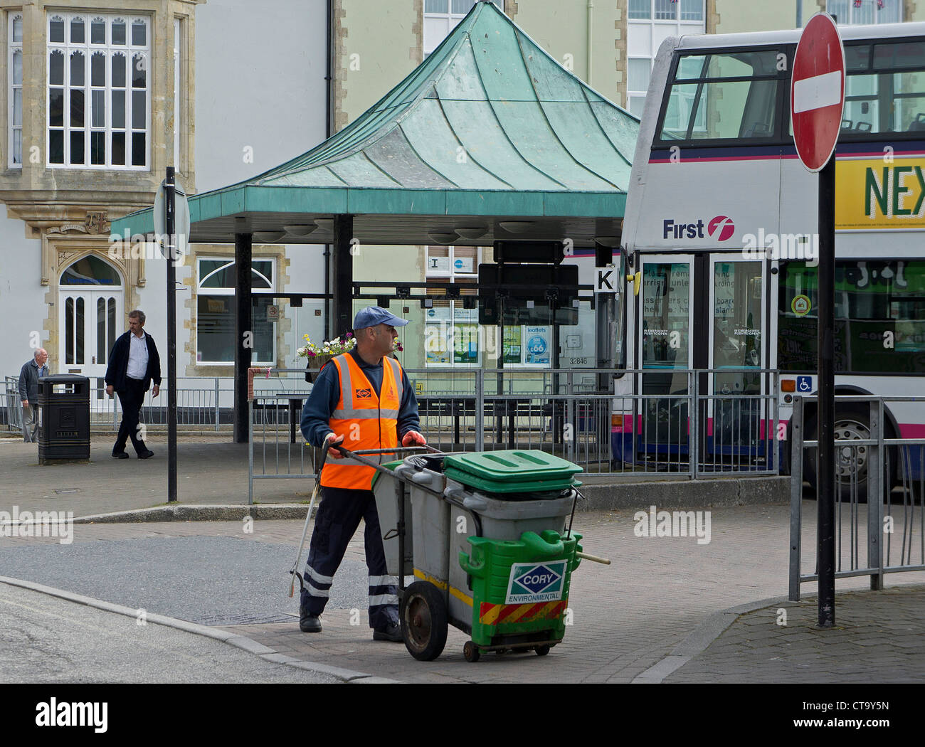 A street cleaner in Truro, Cornwall, UK Stock Photo