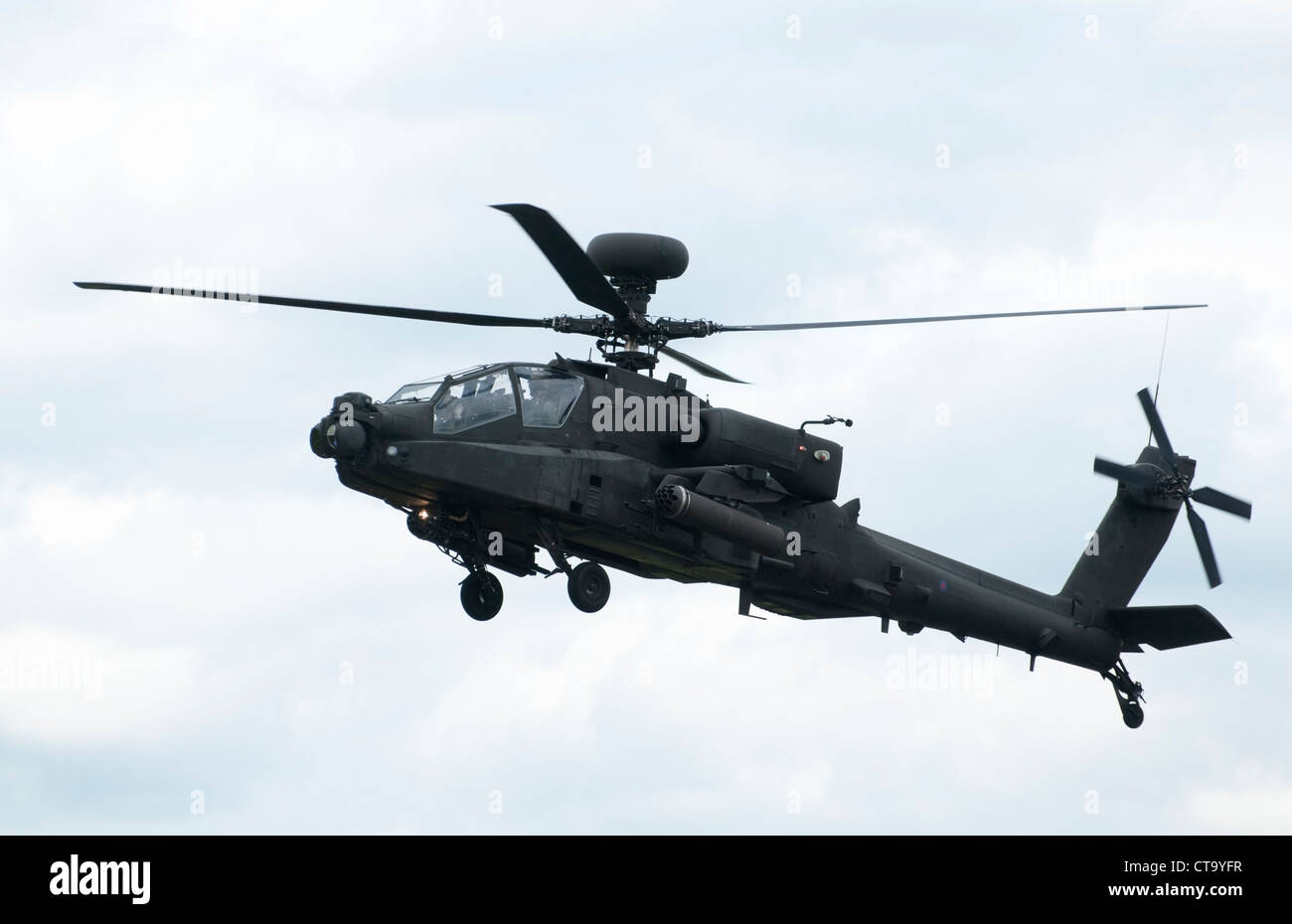 Apache helicopter gunship flying at Farnborough Airshow 2012 Stock Photo