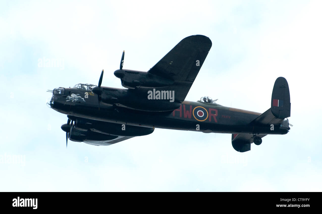 Avro Lancaster bomber flying at Farnborough Airshow 2012 Stock Photo