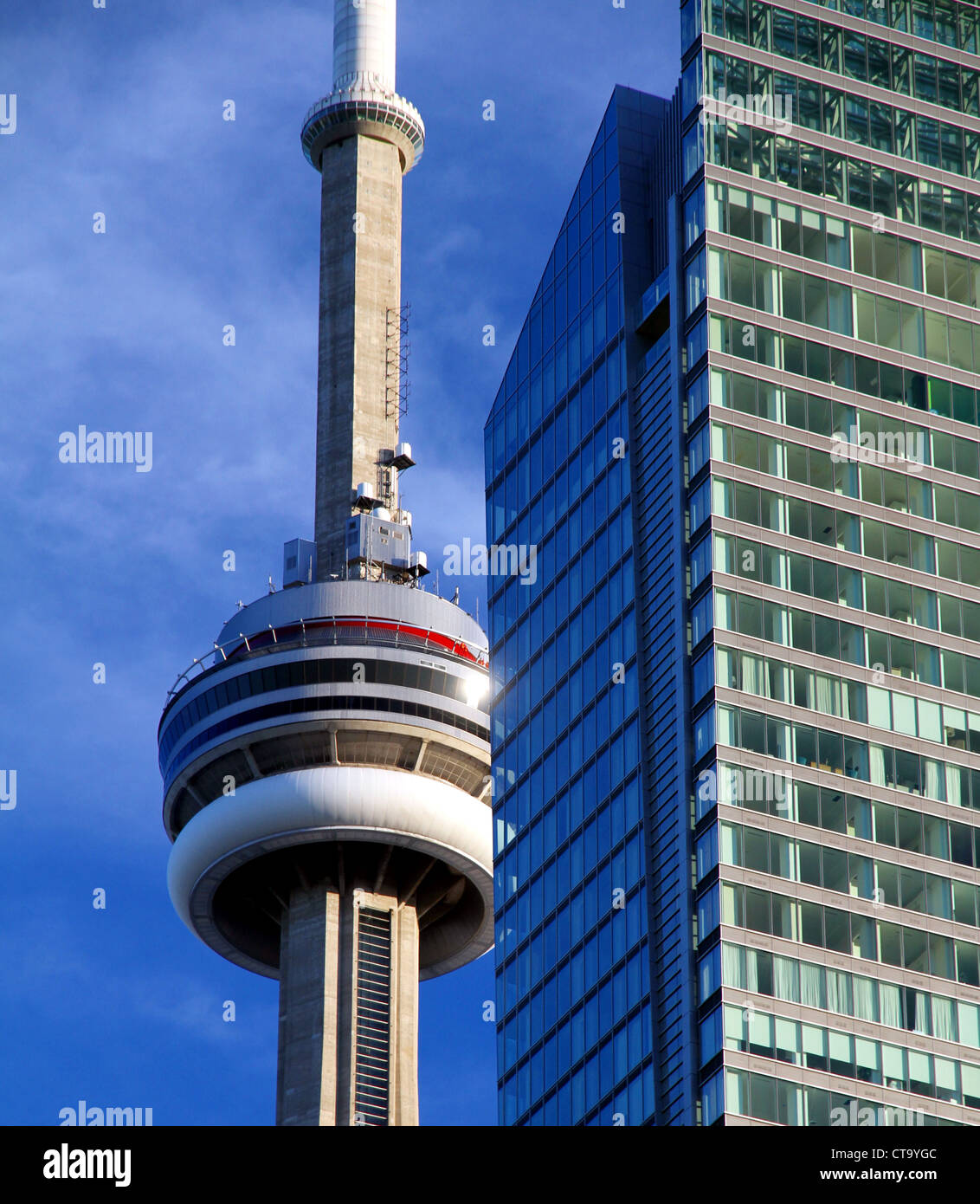 The Toronto CN Tower against a blu sky Stock Photo