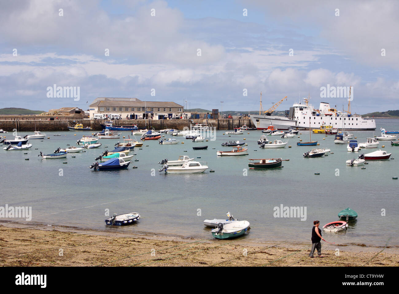 The Scillonian ferry in the harbour, Hugh Town St Mary’s Scilly Isles