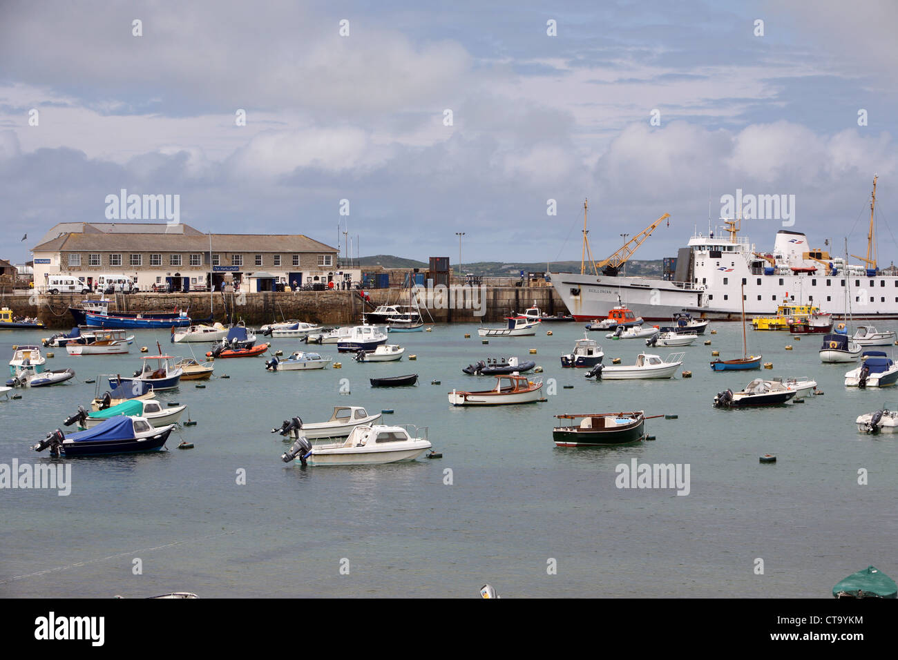 The Scillonian ferry in the harbour, Hugh Town St Mary’s Scilly Isles