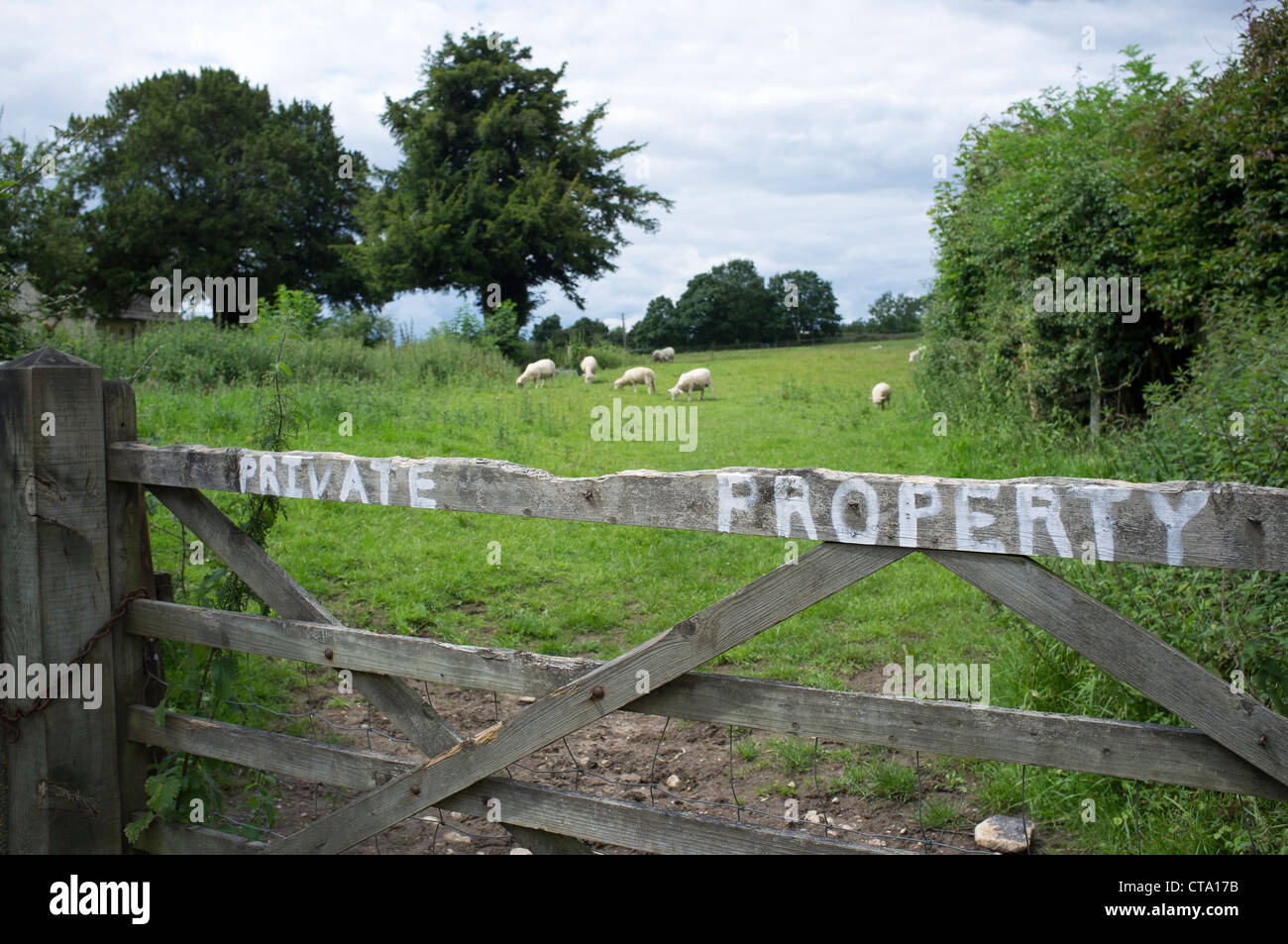 Farm Gate with Private Property Notice Stock Photo