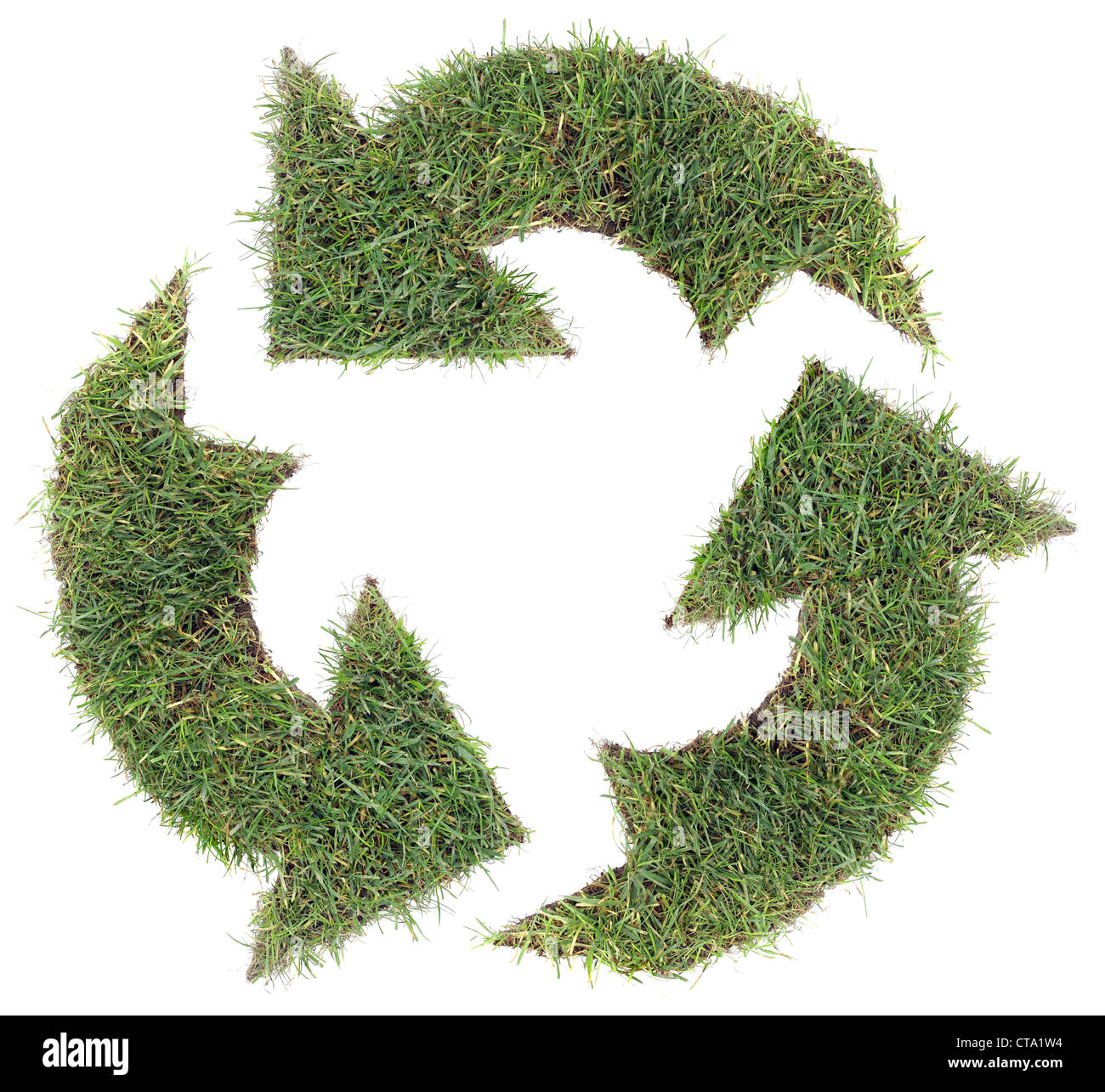 Recycling Symbol made with Grass Turf Isolated on White Background Stock Photo