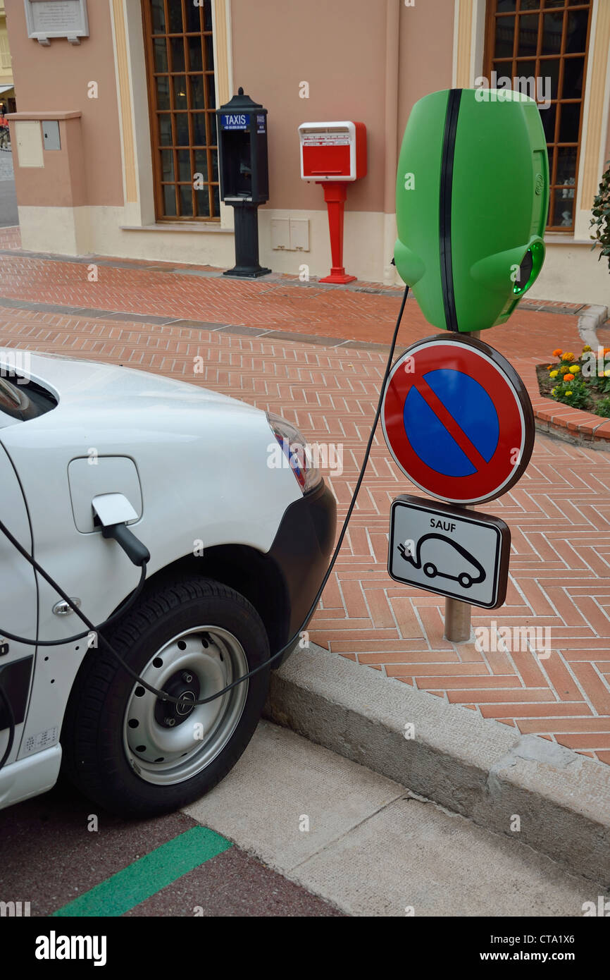 Electric car charging point, Place du Palais, Monaco-Ville, Principality of Monaco Stock Photo