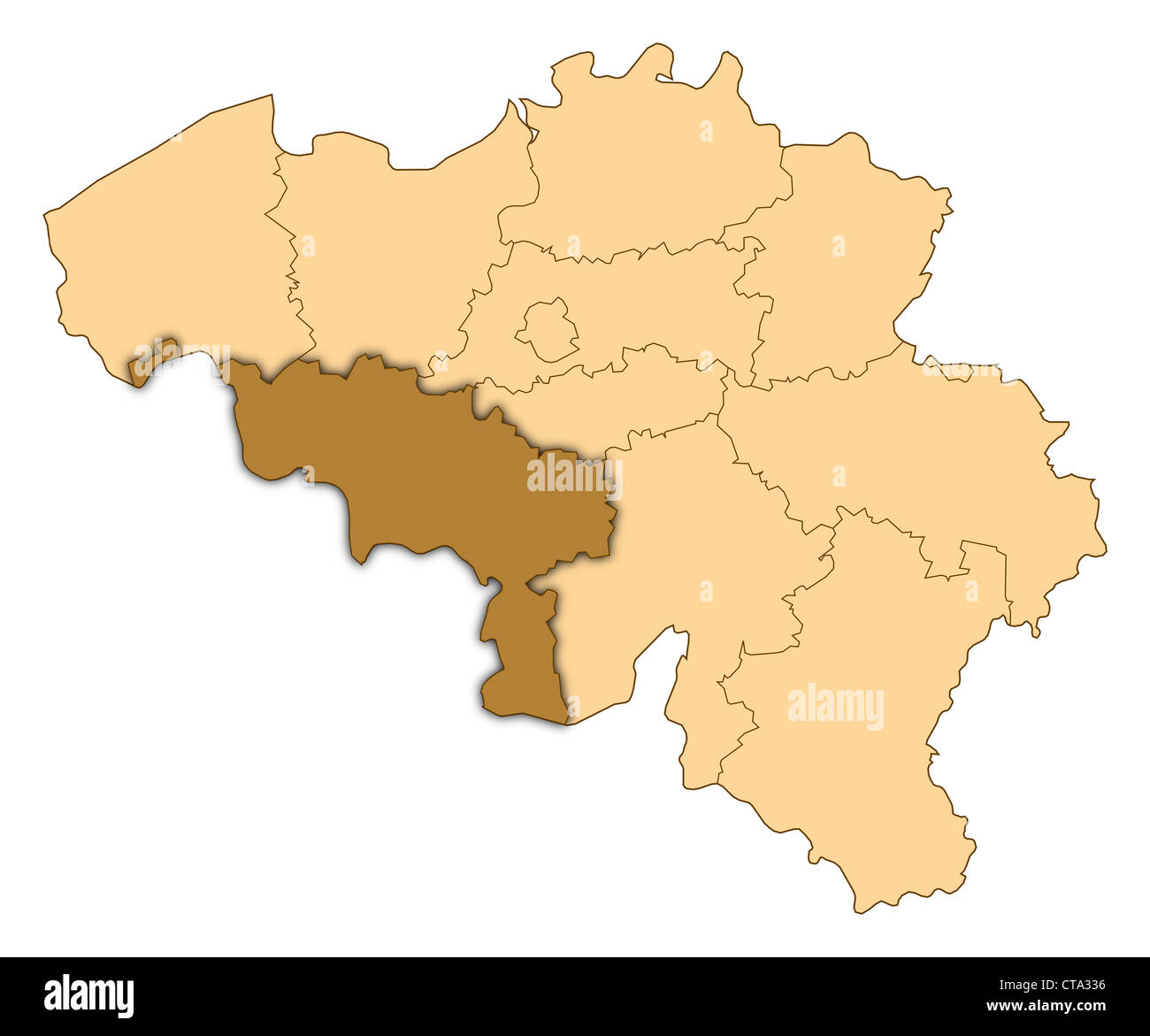 Map of Belgium where Hainaut is highlighted. Stock Photo
