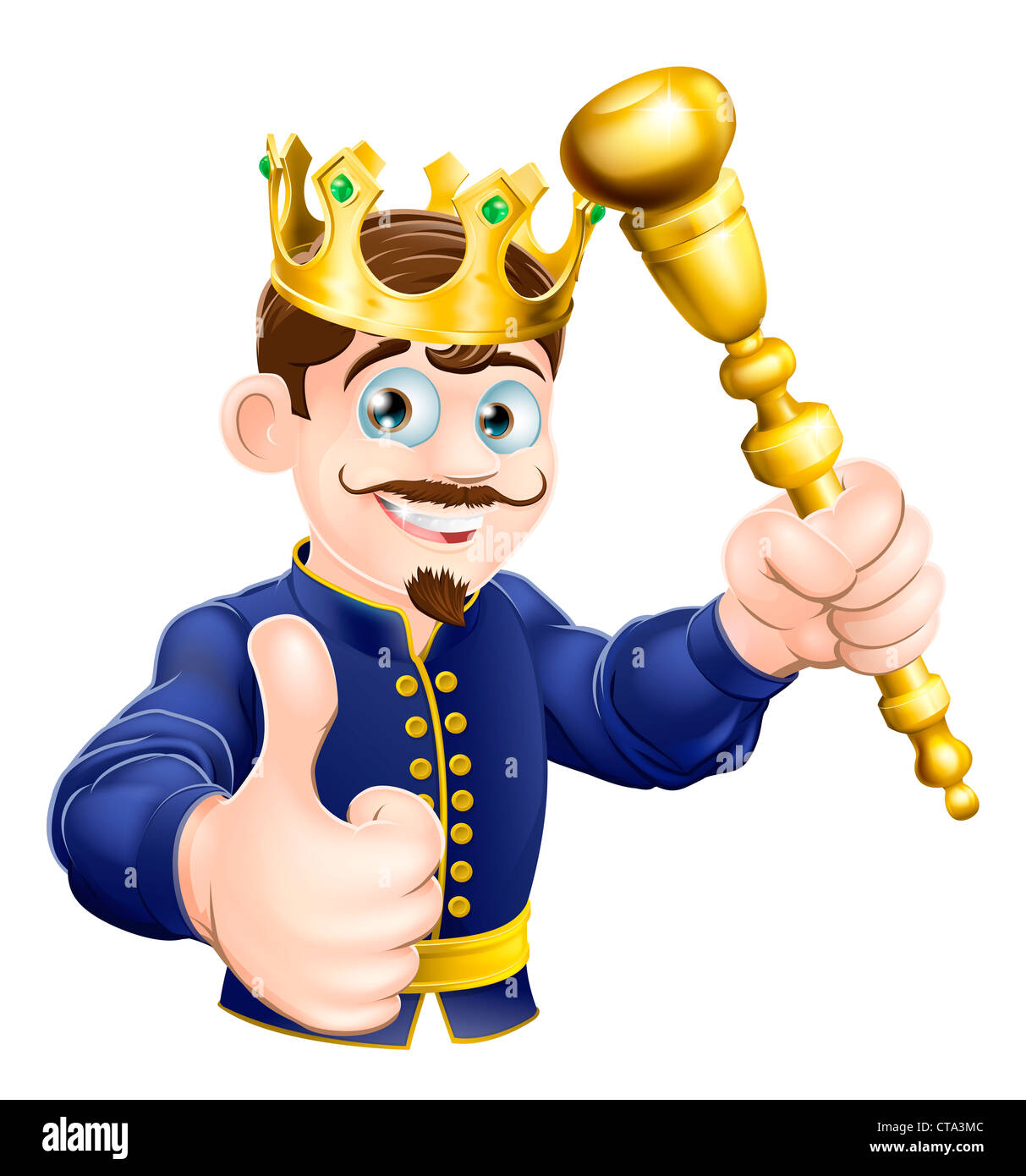 Illustration of a happy cartoon king holding a gold sceptre Stock Photo