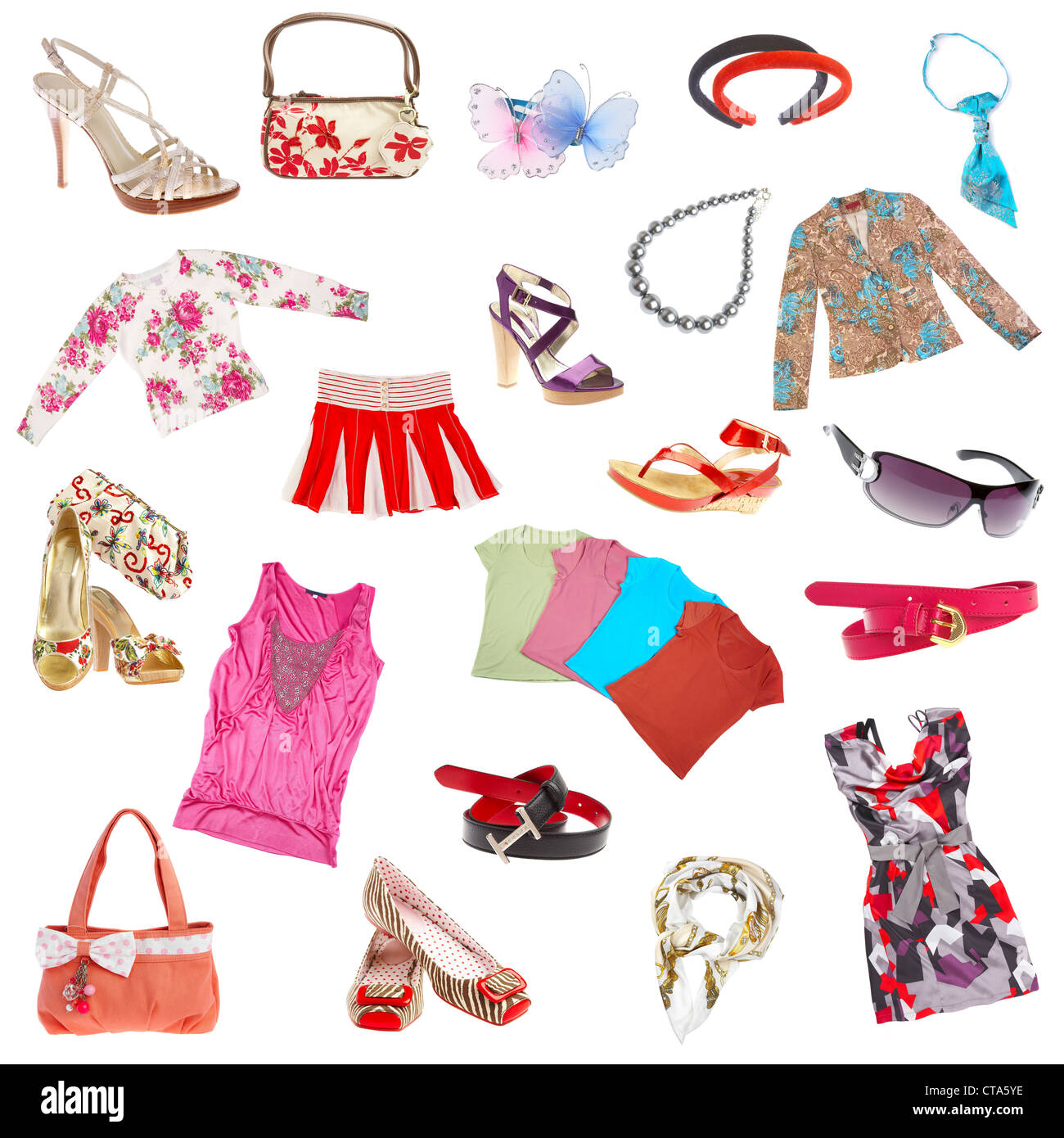Lady's clothes and accessories on a white background Stock Photo