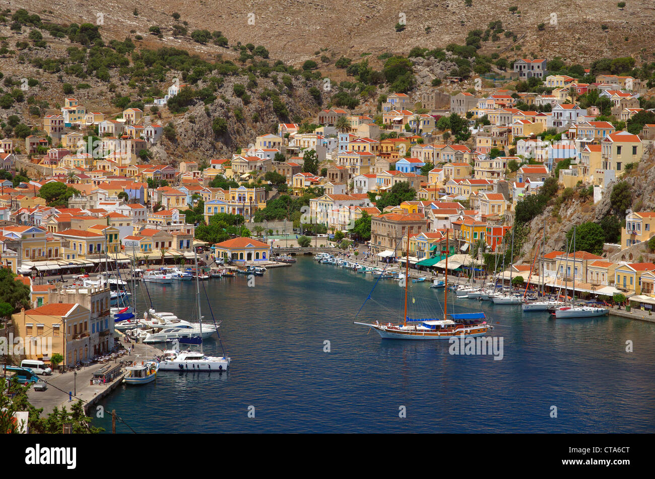 Port of Symi, Greek Island of Symi, Aegean Dodecanese Island Group, Greece Stock Photo