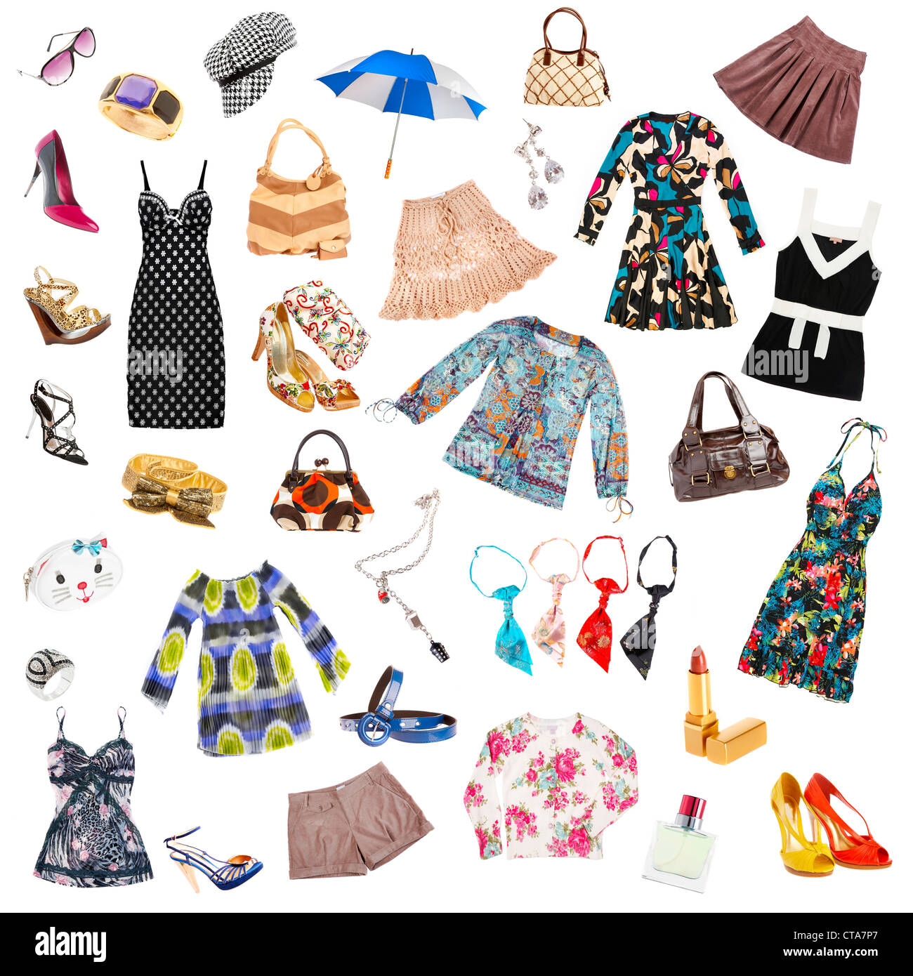 Lady's clothes and accessories on a white background Stock Photo