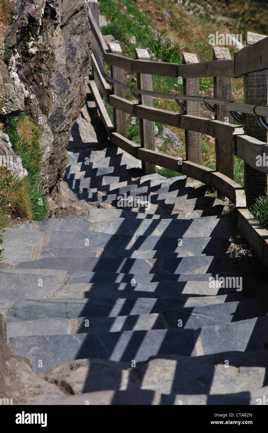 A view of a steep set of steps at Tintagel Cornwall Stock Photo