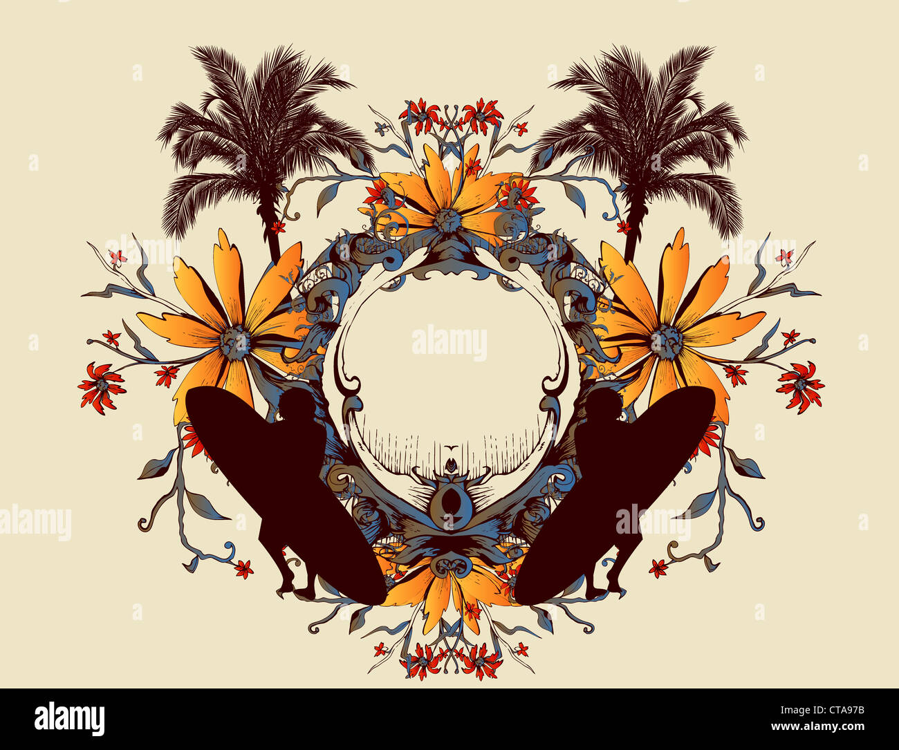 summer background with surfers vector illustration Stock Photo - Alamy