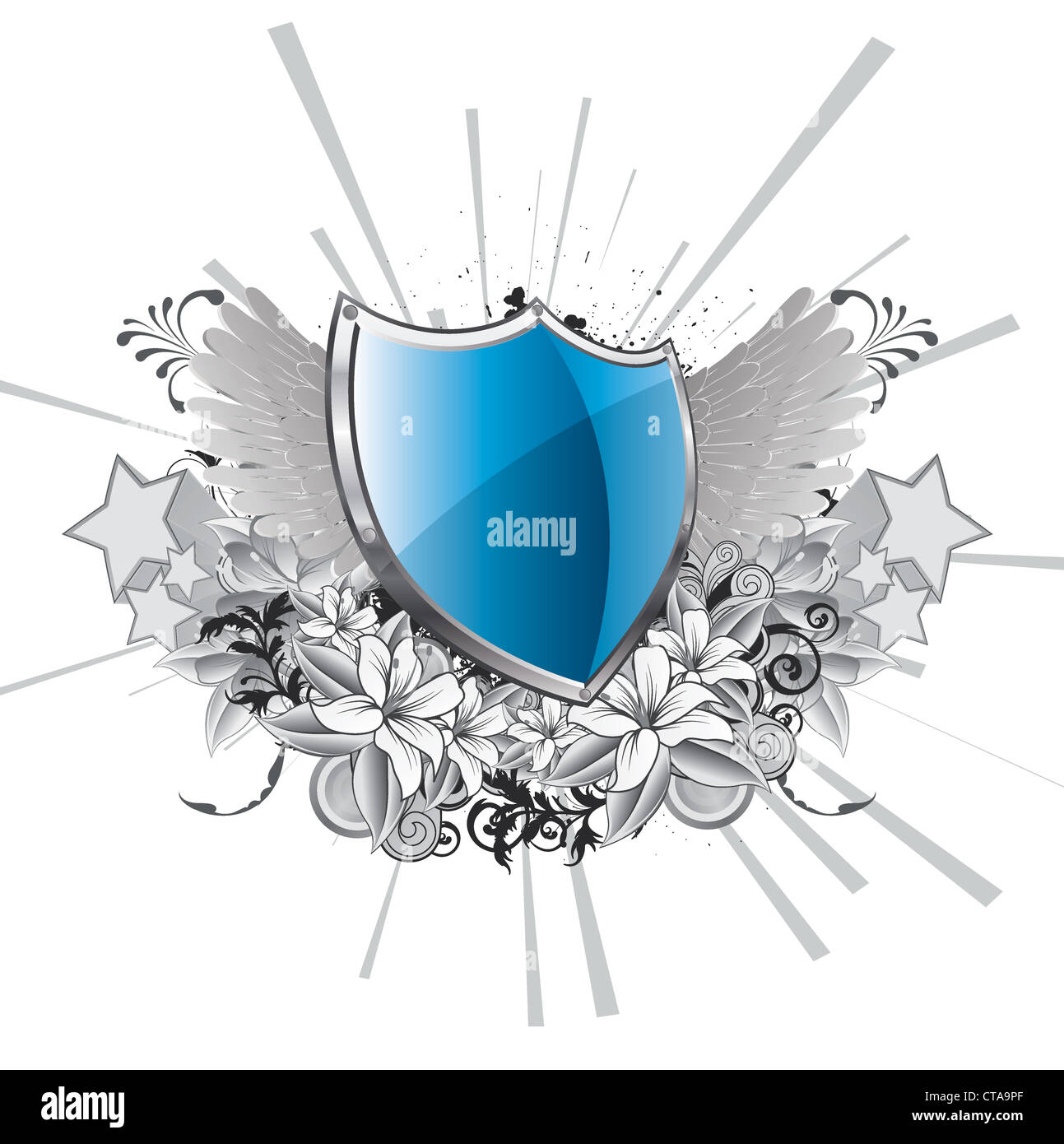 vector shield with wings and floral Stock Photo - Alamy