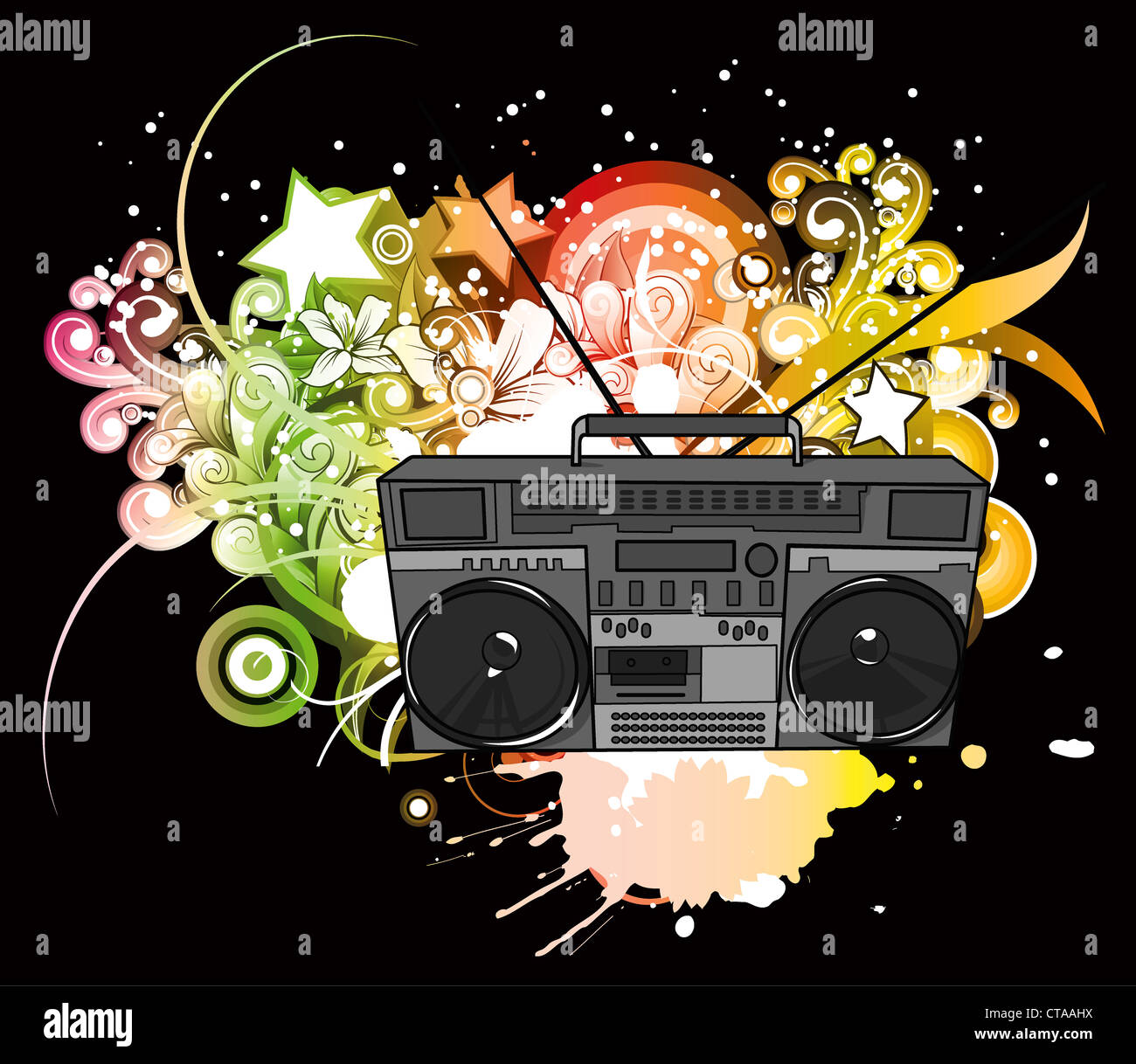 vector concert poster with cassette player Stock Photo - Alamy